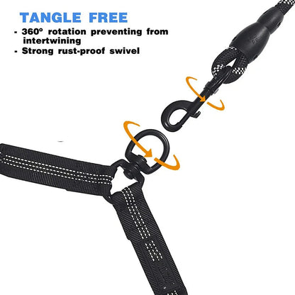 Durable Dual Dog Leash with Comfort Grip & Reflective Strap