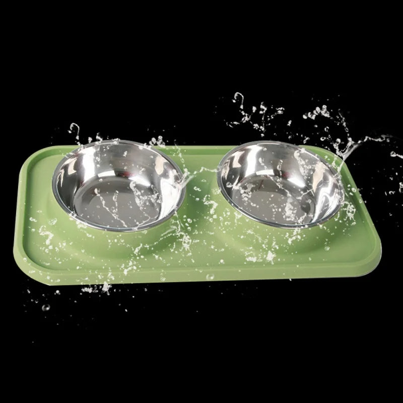Durable Stainless Steel Pet Food Bowls & Non Slip Tray