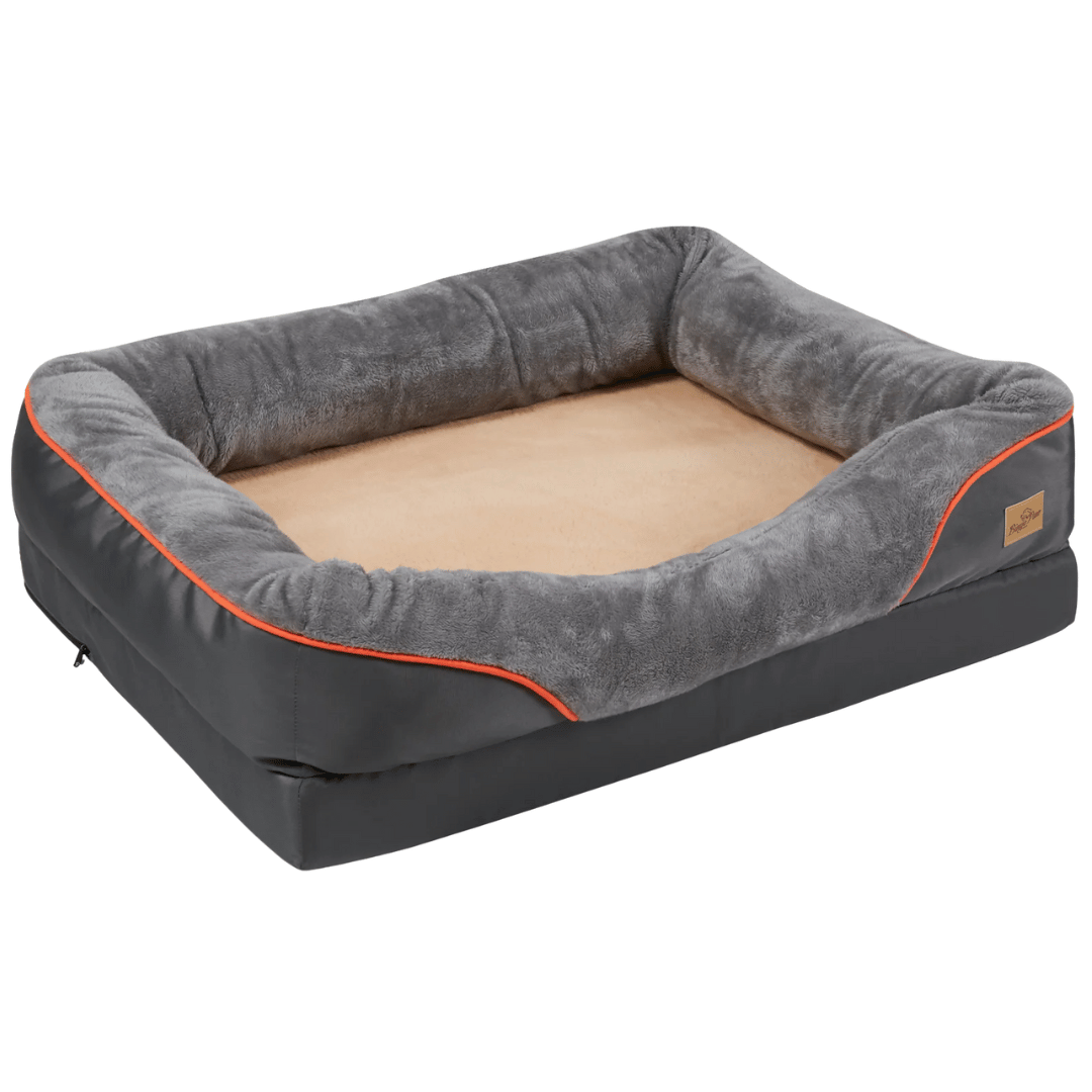 Large Comfort Dog Bed | Waterproof, Plush Bolster, Machine Washable