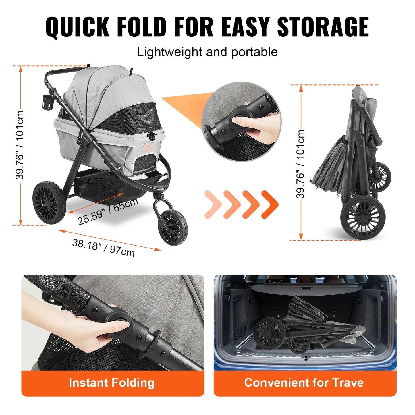Portable Pet Stroller for Small Dogs with Easy Fold