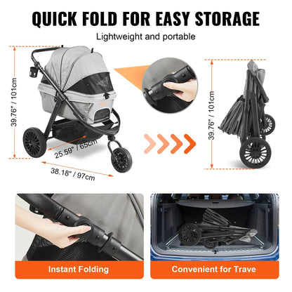 Portable Pet Stroller for Small Dogs with Easy Fold