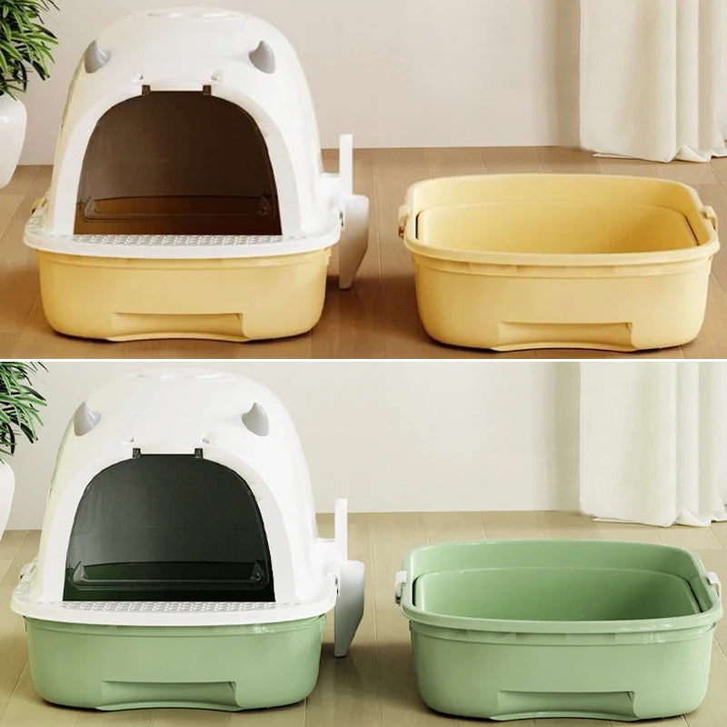 Easy Clean Cat Litter Box with Sliding Door