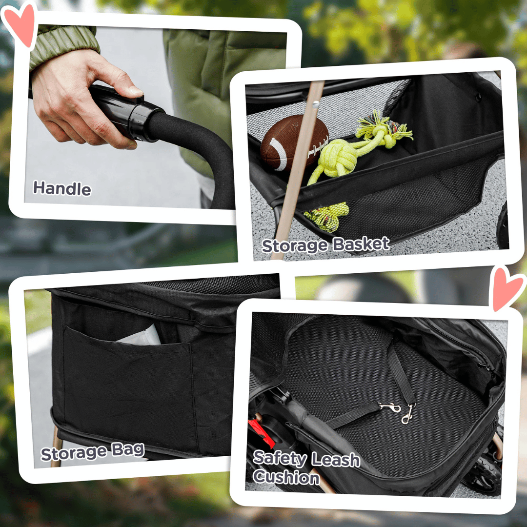 Compact Pet Stroller with Removable Basket & Storage