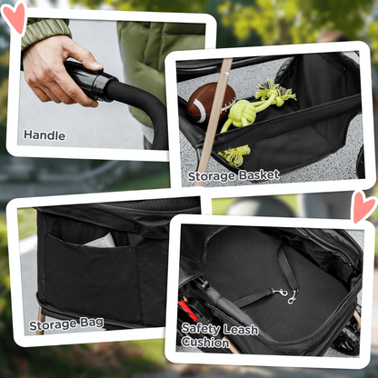 Compact Pet Stroller with Removable Basket & Storage