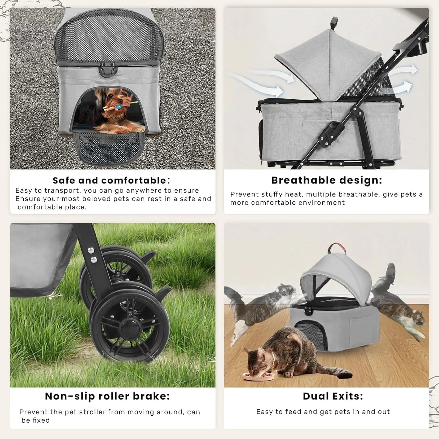 Collapsible Pet Stroller with Large Storage Basket