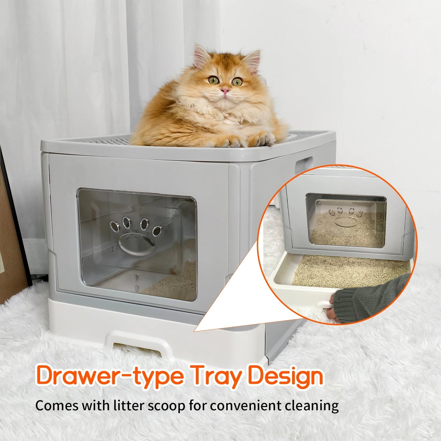 Hidden Cat Litter Box with Dual Entry and Easy Clean Tray