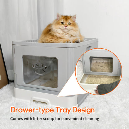 Hidden Cat Litter Box with Dual Entry and Easy Clean Tray
