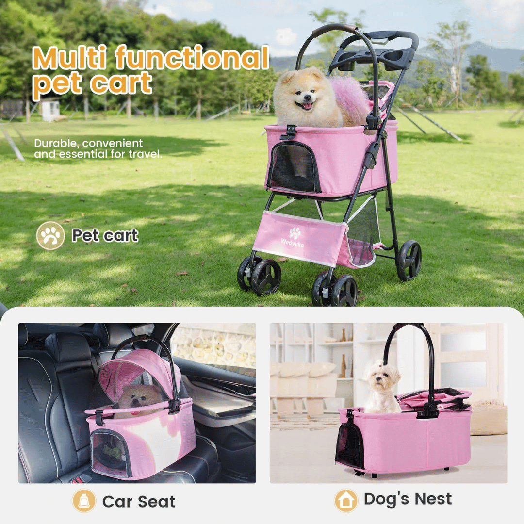 Folding Pet Stroller with Removable Carrier & Storage