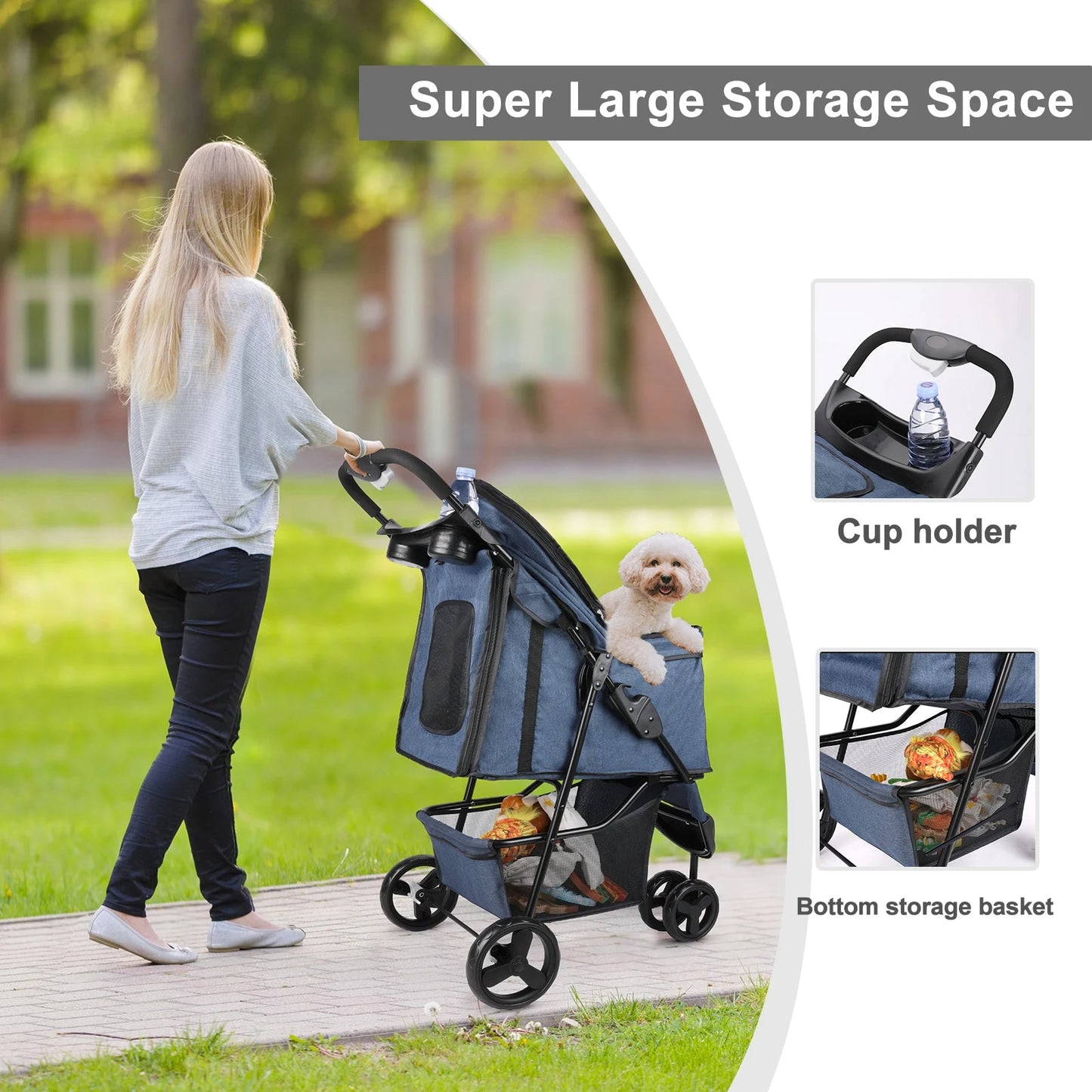 Lightweight Pet Stroller with Large Storage Compartment