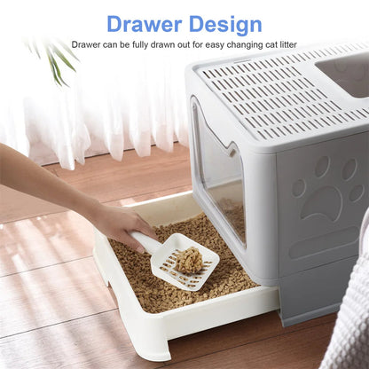 Hidden Cat Litter Box with Odor Control & Cleaning Tools