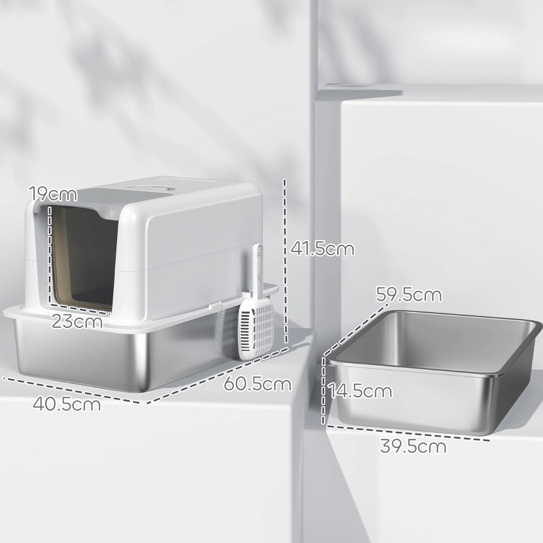 Spacious Covered Cat Litter Box with Easy Clean Tray