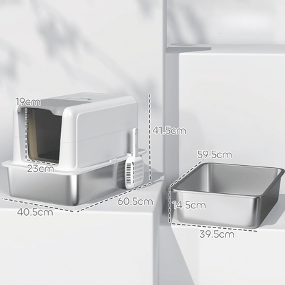 Spacious Covered Cat Litter Box with Easy Clean Tray