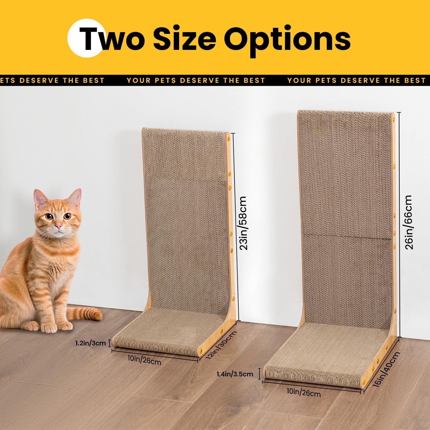 Cardboard Cat Scratcher,58 cm L Shape Scratch Pad Wall Mounted,Vertical Scratching Post Durable Cardboard to Protect Furniture for Indoor Cats,Wood Grain Large
