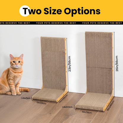 Cardboard Cat Scratcher,58 cm L Shape Scratch Pad Wall Mounted,Vertical Scratching Post Durable Cardboard to Protect Furniture for Indoor Cats,Wood Grain Large