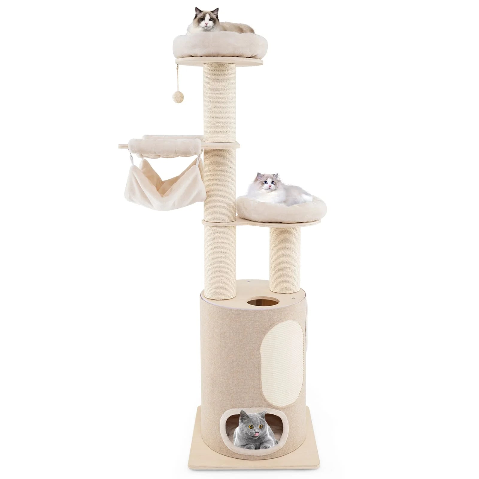Large Cat Tower with Plush Perches and Hammock - LifyPet