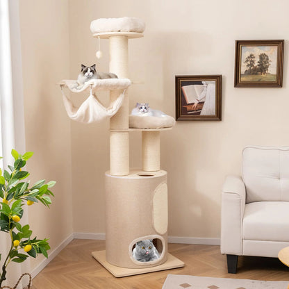 Large Cat Tower with Plush Perches and Hammock