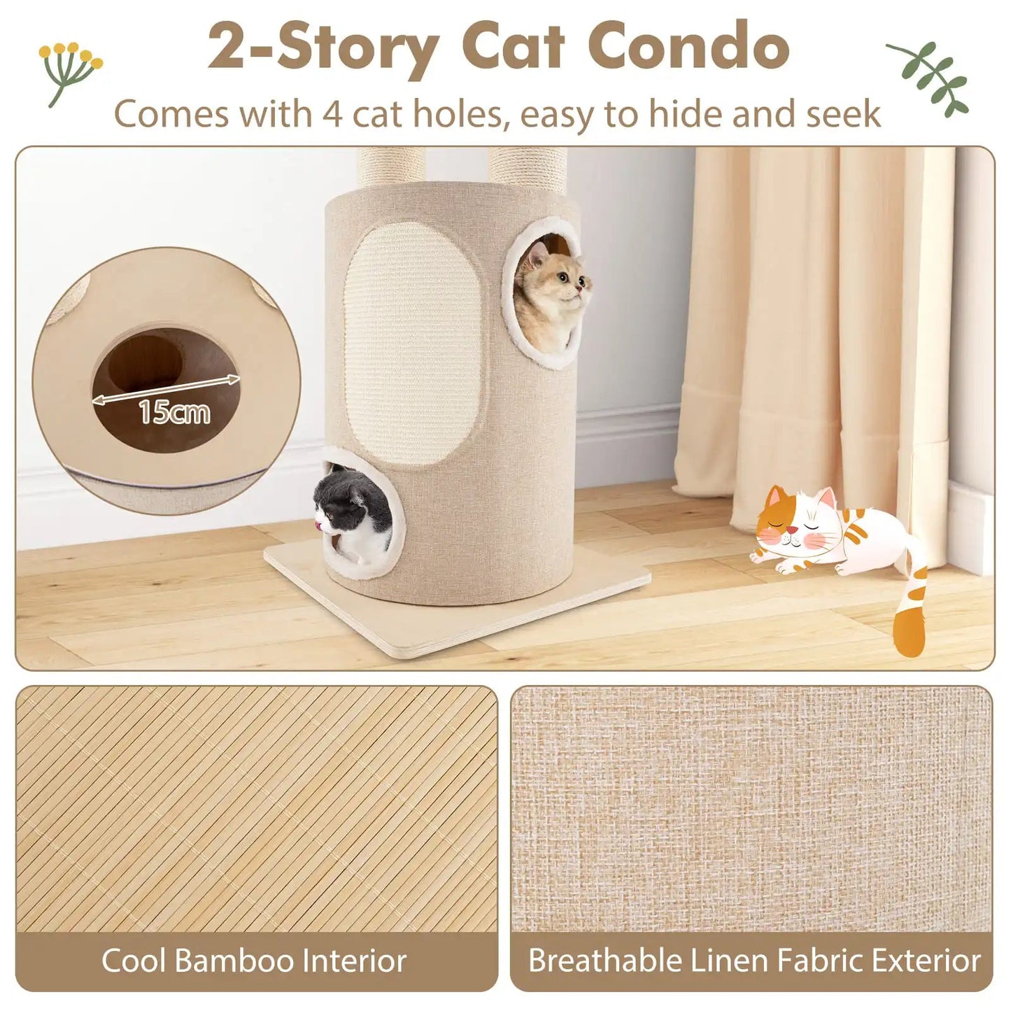 Large Cat Tower with Plush Perches and Hammock