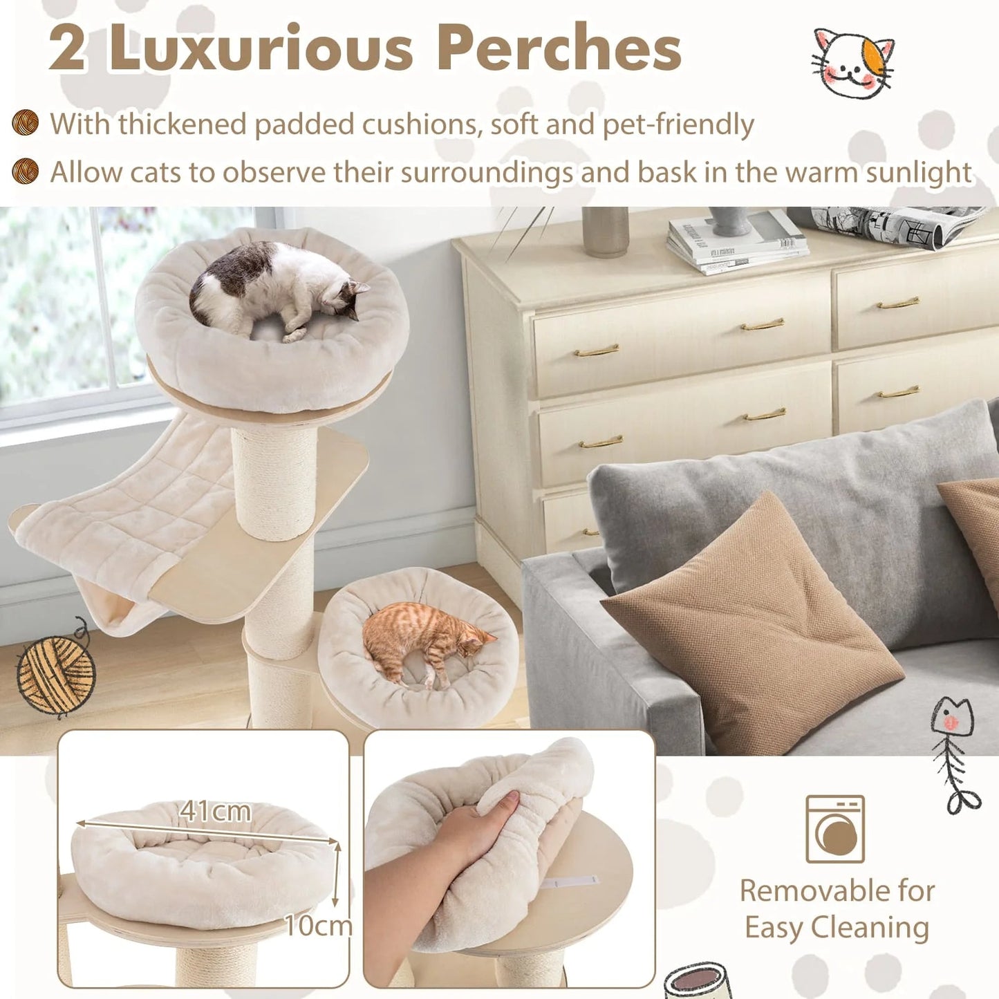 Large Cat Tower with Plush Perches and Hammock