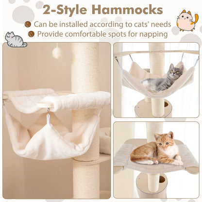 Large Cat Tower with Plush Perches and Hammock