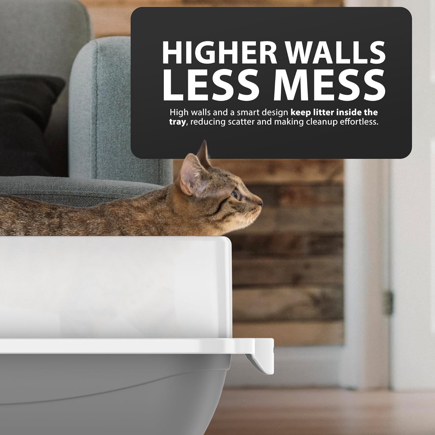 Cat Litter Tray | Litter Tray With Scoop | Cat Litter Box | Kitten Litter Tray With Open Top | Large Tray With Detachable Rim | Non Stick Surface | Splash Guards | 35 x 45 x 22cm