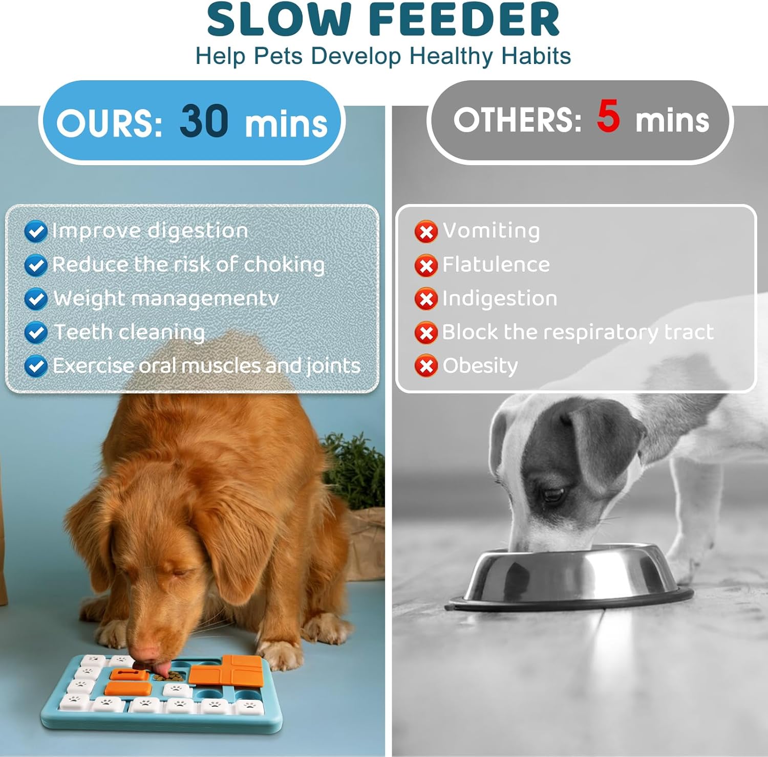 Interactive Dog Puzzle Feeder, Treat Dispenser Dog Puzzle Toys with Squeaker & Non-Slip, Slow Feeder Bowl for Mental Enrichment, IQ Training & Anxiety Relief (Style 2)