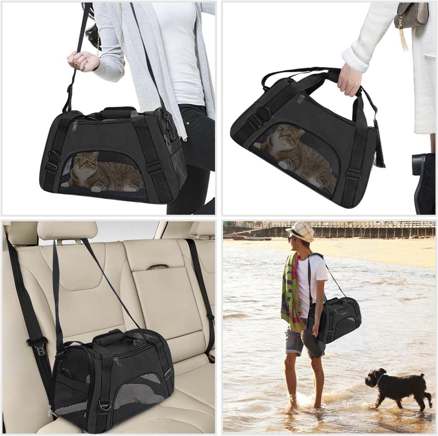 Cat Carrier Airline Approved Pet Carrier,Soft-Sided Travel for Cats Dogs Puppy Comfort Portable Foldable Bag,Airline (S, BLACK)