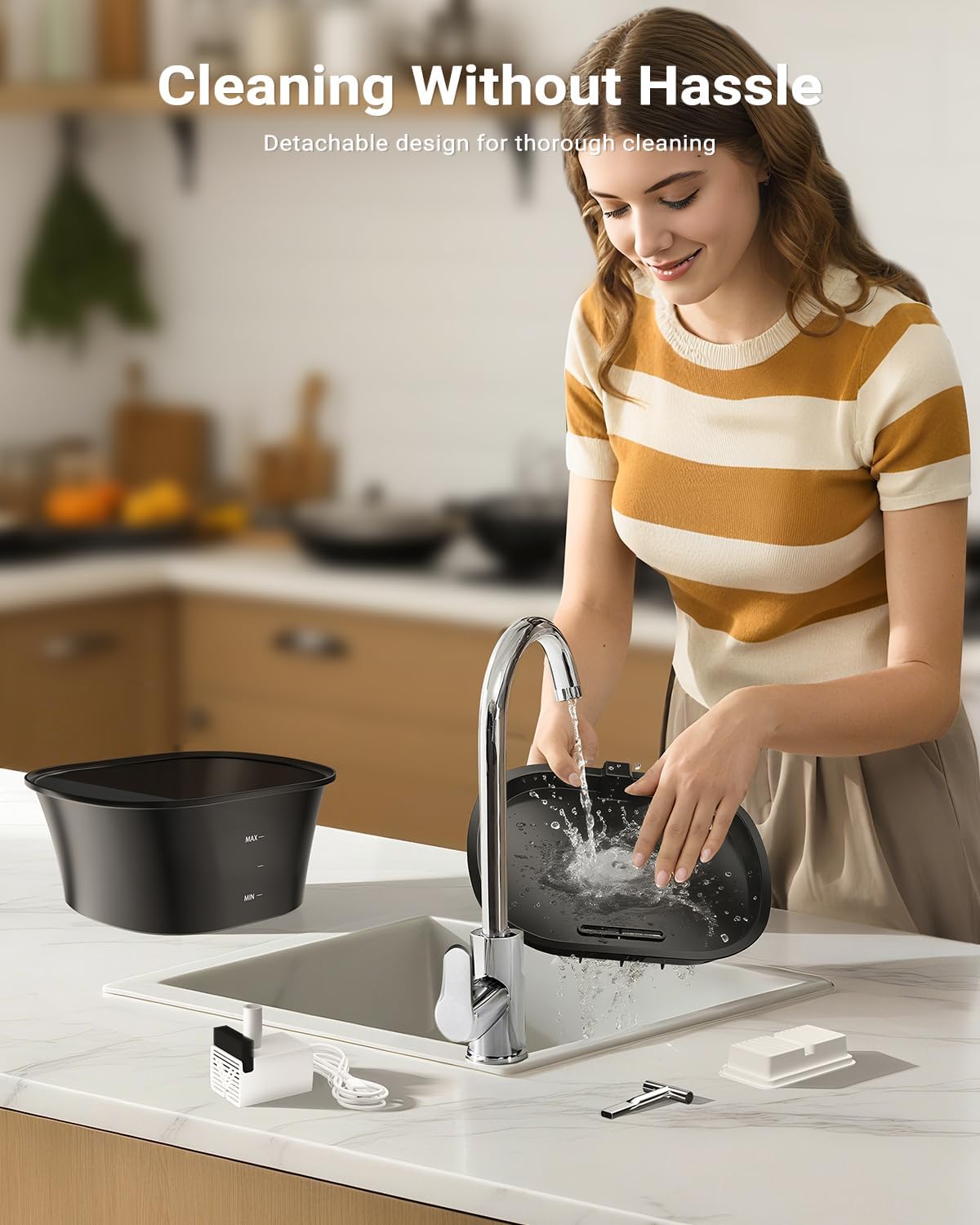 Cat Water Fountain for Drinking 2.5L/85oz with Dual Spouts – Automatic Cat Fountain, Ultra-Quiet Wired Pet Water Fountain with LED Light, Triple Filtration