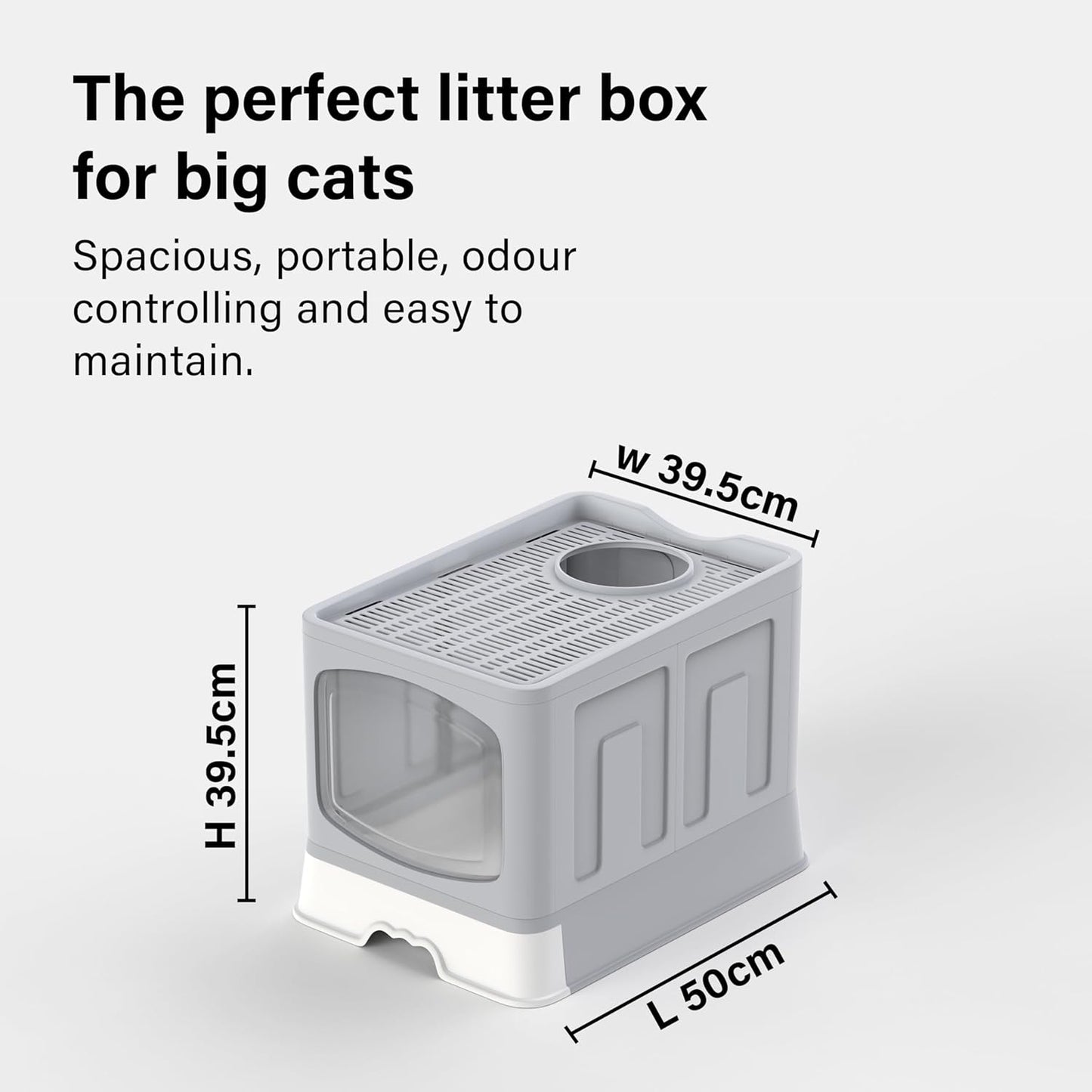 Large Cat Litter Box Litter Tray, Foldable Litter Box with Lid, Scoop, Flap Door, Slide-Out Tray for Easy Cleaning, Large Anti-Splashing Hooded Space Cat Litter Tray