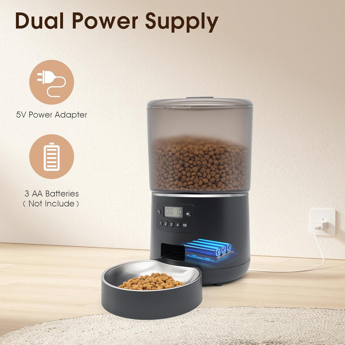 Automatic Cat Feeder with Timer - 3-4L Large Capacity,Cat Food Dispenser,Programmable 4 Meals Daily,Precise Portion Control,Ideal for Cats and Pets