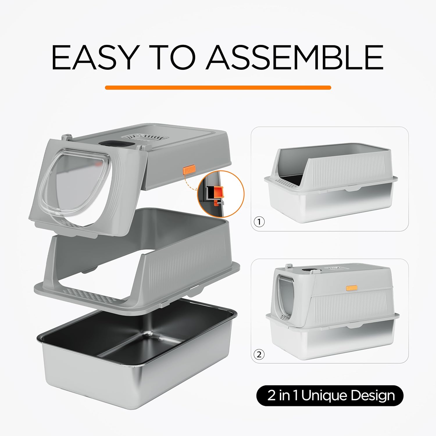 Citylife XL Stainless Steel Cat Litter Box with Lid, Extra Large Enclosed Removable Metal Litter Tray with Litter Scoop&Double Layer Litter Mat, Non-Sticky, Non-Odor, Easy Cleaning, for Big Cats