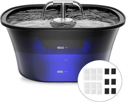 Cat Water Fountain for Drinking 2.5L/85oz with Dual Spouts – Automatic Cat Fountain, Ultra-Quiet Wired Pet Water Fountain with LED Light, Triple Filtration