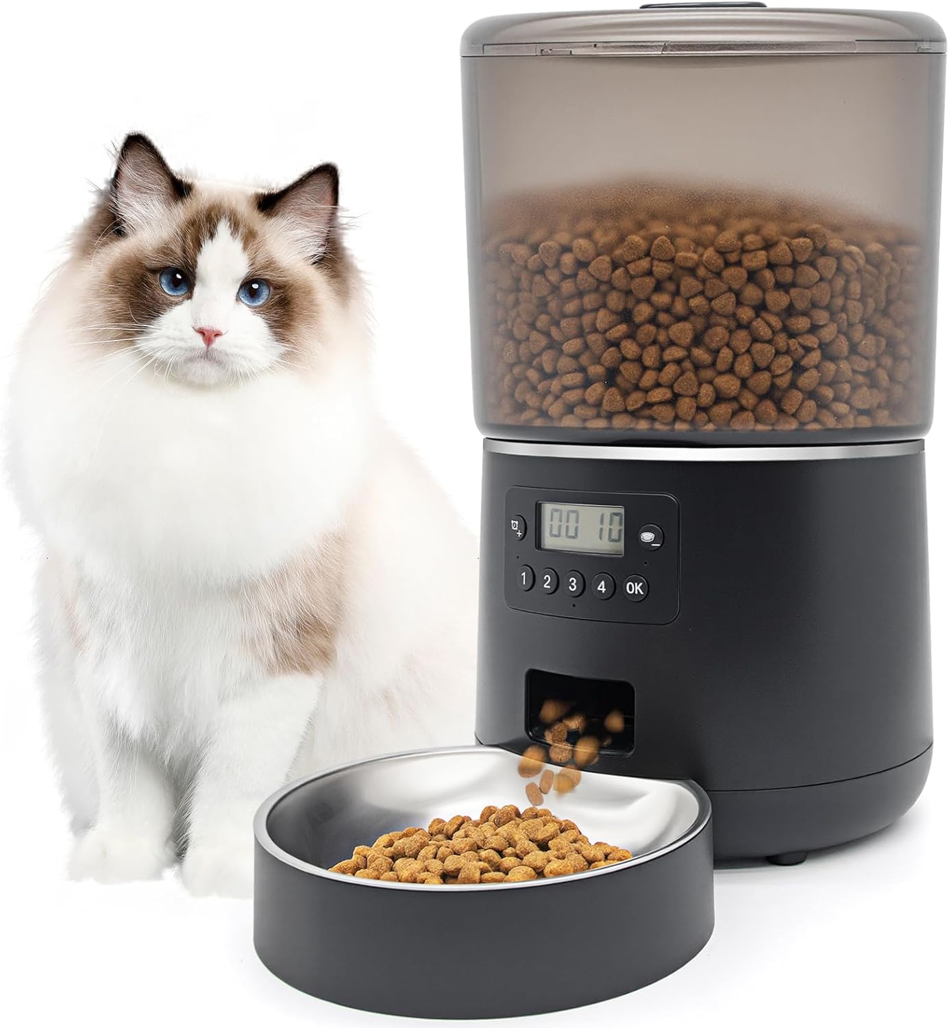 Automatic Cat Feeder with Timer - 3-4L Large Capacity,Cat Food Dispenser,Programmable 4 Meals Daily,Precise Portion Control,Ideal for Cats and Pets