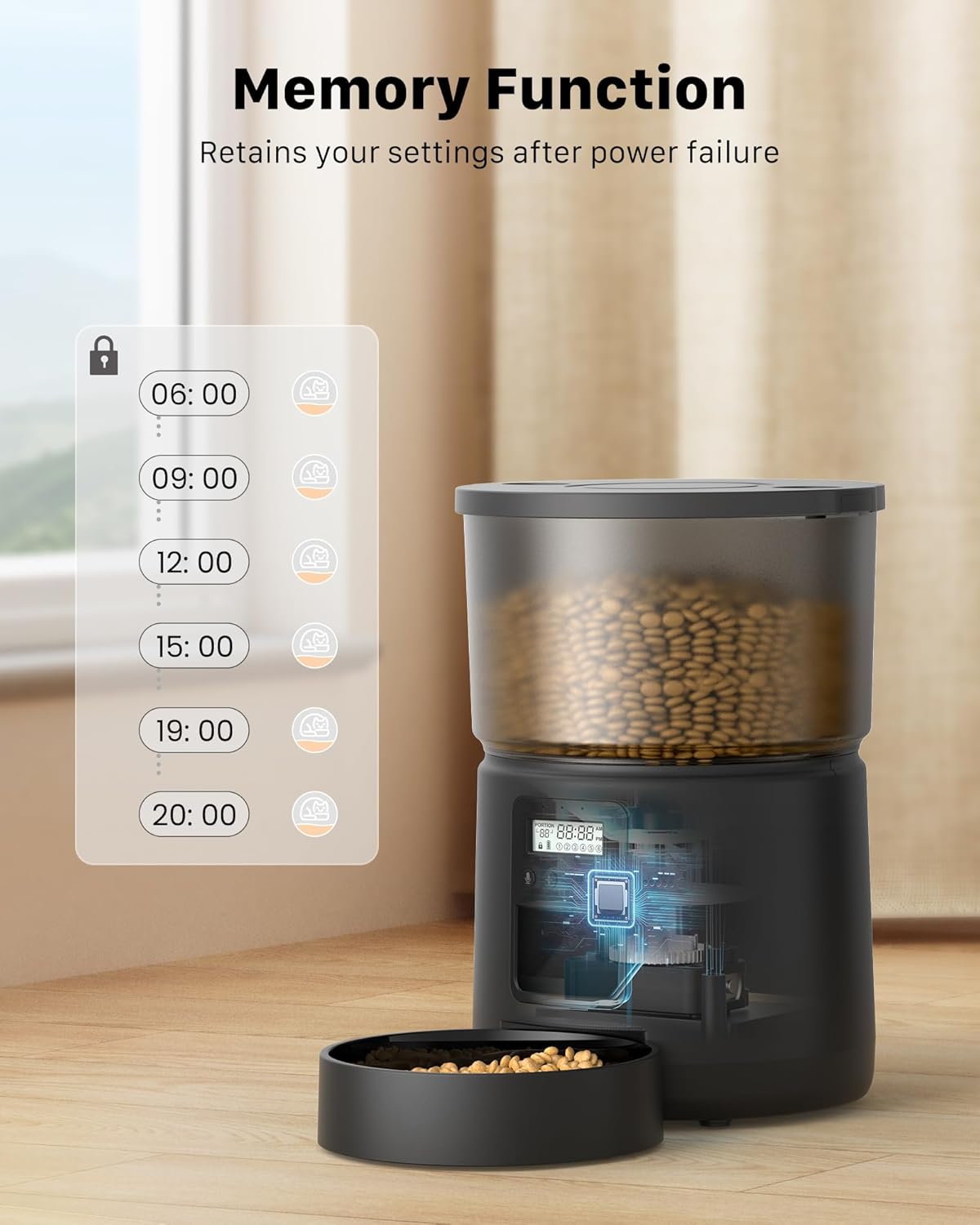Automatic Cat Feeder Dry Food: Cat Feeder with Timer - Pet Food Dispenser Button Control 1-6 Meals - 3L Auto Dog Bowl with Customize Feeding Schedule - 10s Voice Recorder - Contains Desiccant