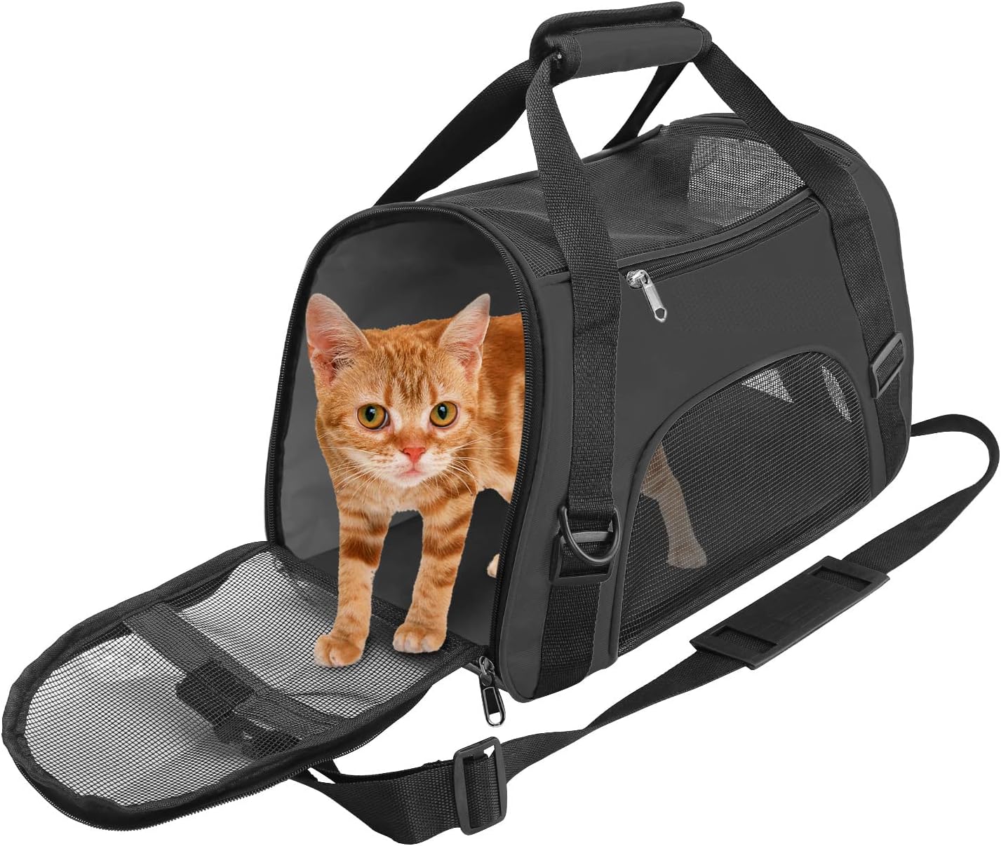 Cat Carrier Airline Approved Pet Carrier,Soft-Sided Travel for Cats Dogs Puppy Comfort Portable Foldable Bag,Airline (S, BLACK)