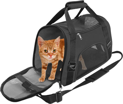 Cat Carrier Airline Approved Pet Carrier,Soft-Sided Travel for Cats Dogs Puppy Comfort Portable Foldable Bag,Airline (S, BLACK)
