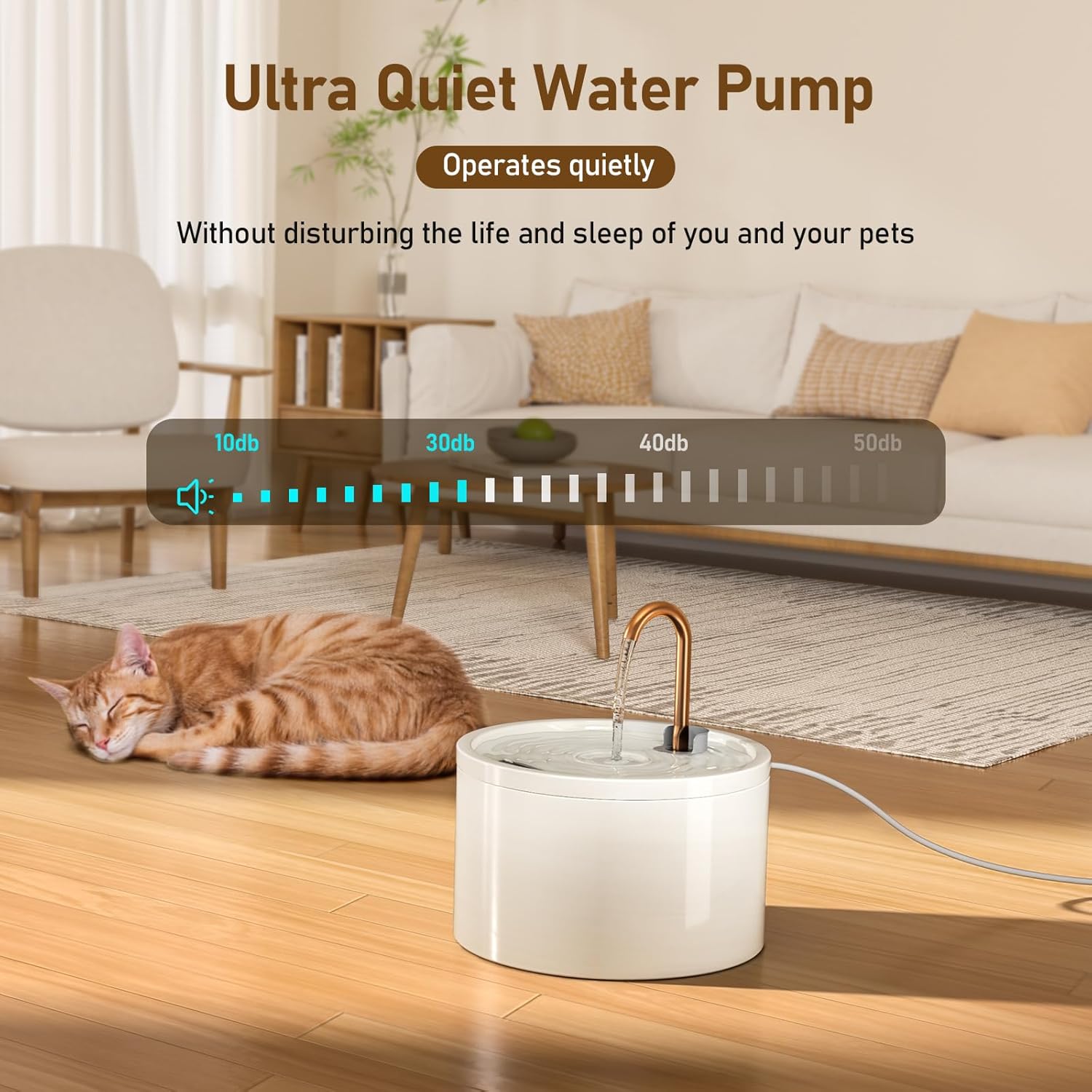 Ceramic Cat Fountain, Copper Spout 2.1L Cat Water Fountain for Drinking, Ultra Silent Water Dispenser for Pet, Triple Filtration System, Hygienic & Easy Clean, Stylish Design (White)