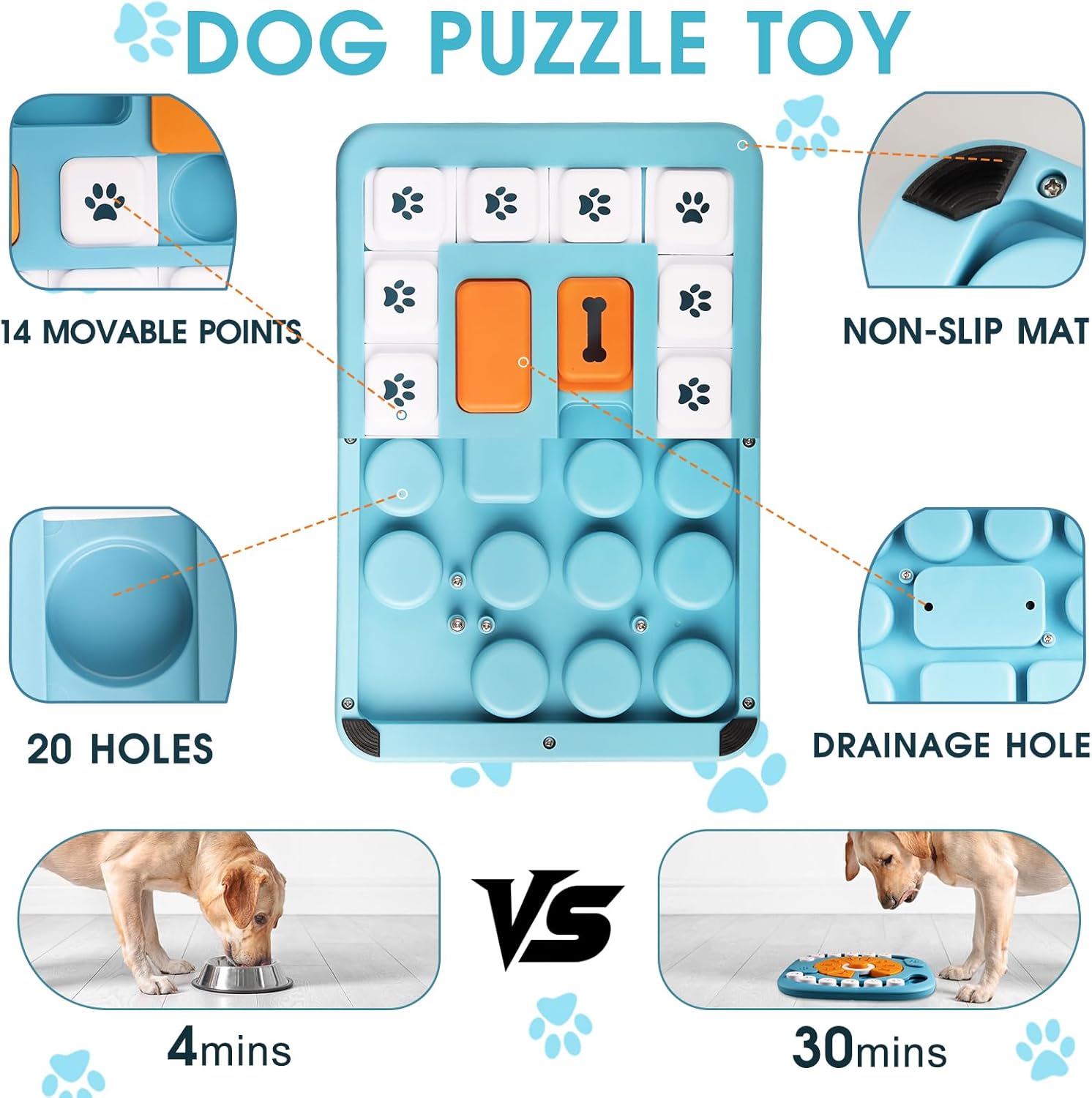 Interactive Dog Puzzle Feeder, Treat Dispenser Dog Puzzle Toys with Squeaker & Non-Slip, Slow Feeder Bowl for Mental Enrichment, IQ Training & Anxiety Relief (Style 2)