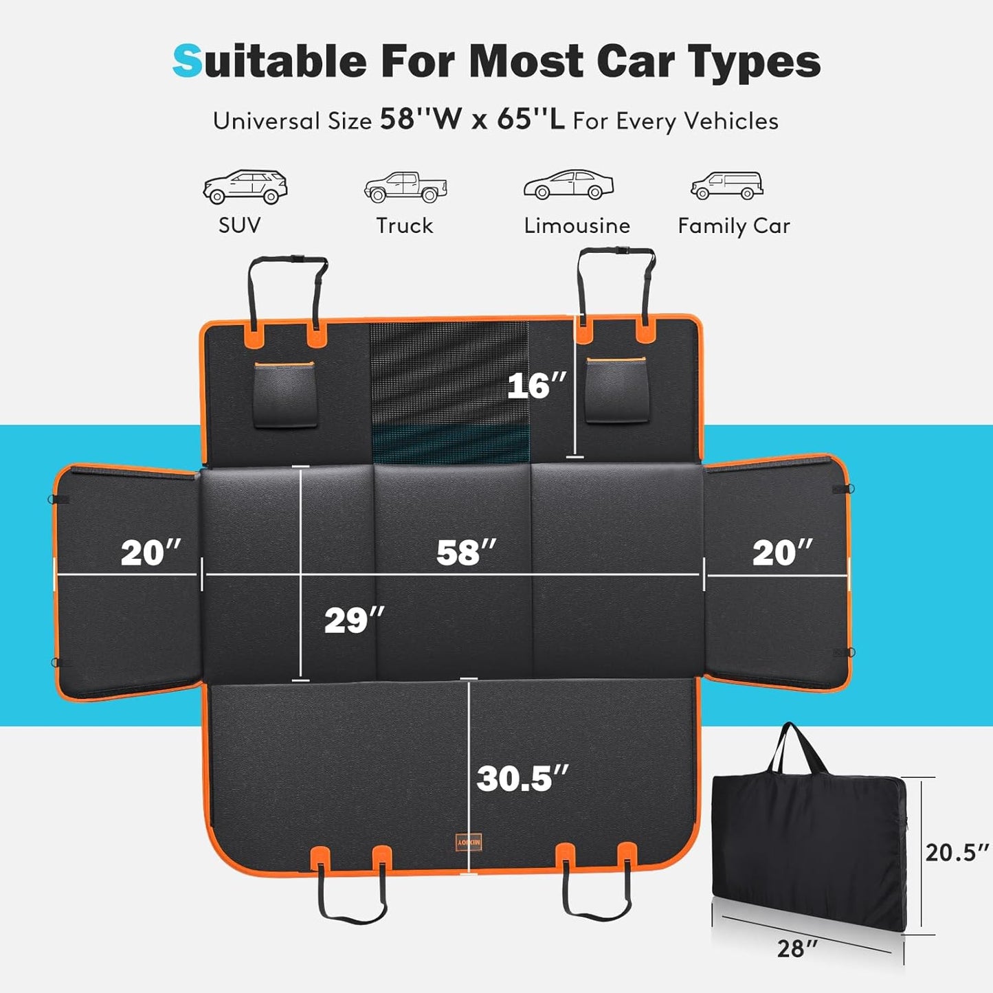 Back Seat Extender for Dogs, Car Seat Cover Upgraded PU Leather Waterproof Dog Hammock for Car, Anti-Scratch Back Seat Cover with Hard Bottom for Cars, Trucks and SUVs