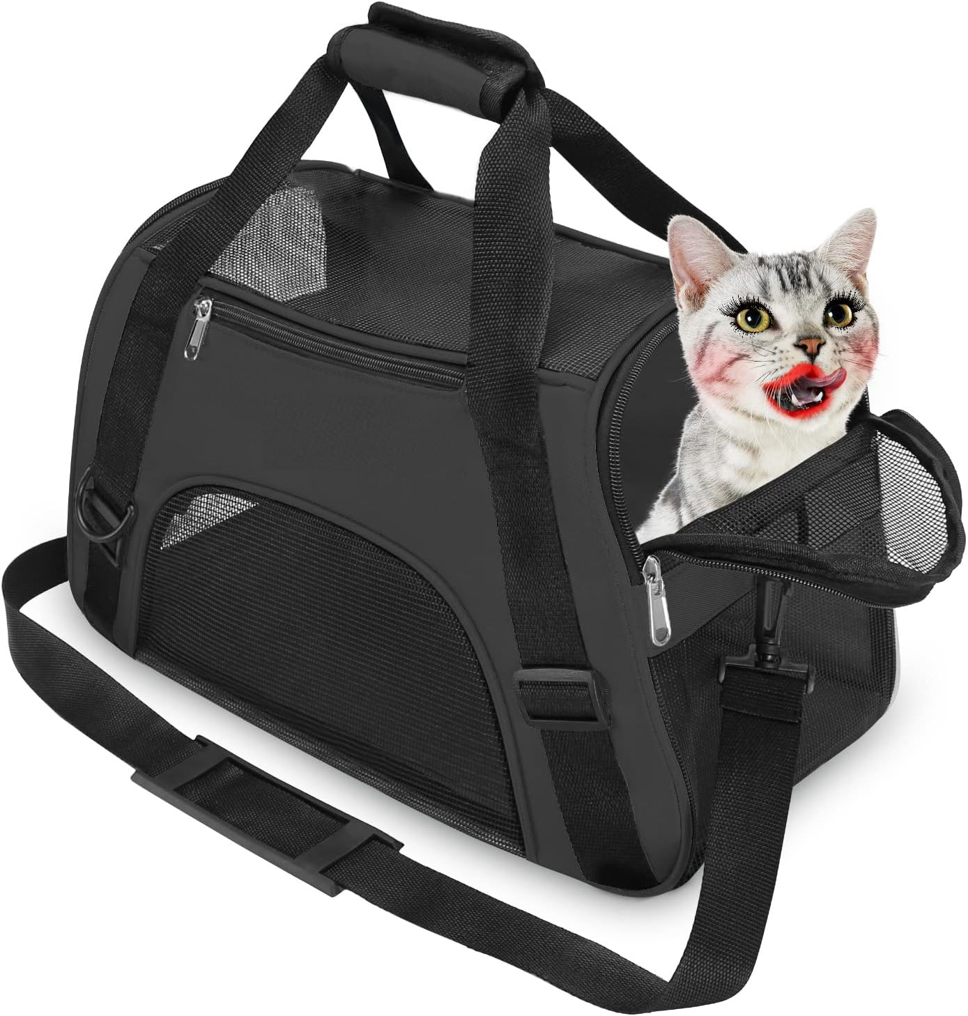 Cat Carrier Airline Approved Pet Carrier,Soft-Sided Travel for Cats Dogs Puppy Comfort Portable Foldable Bag,Airline (S, BLACK)