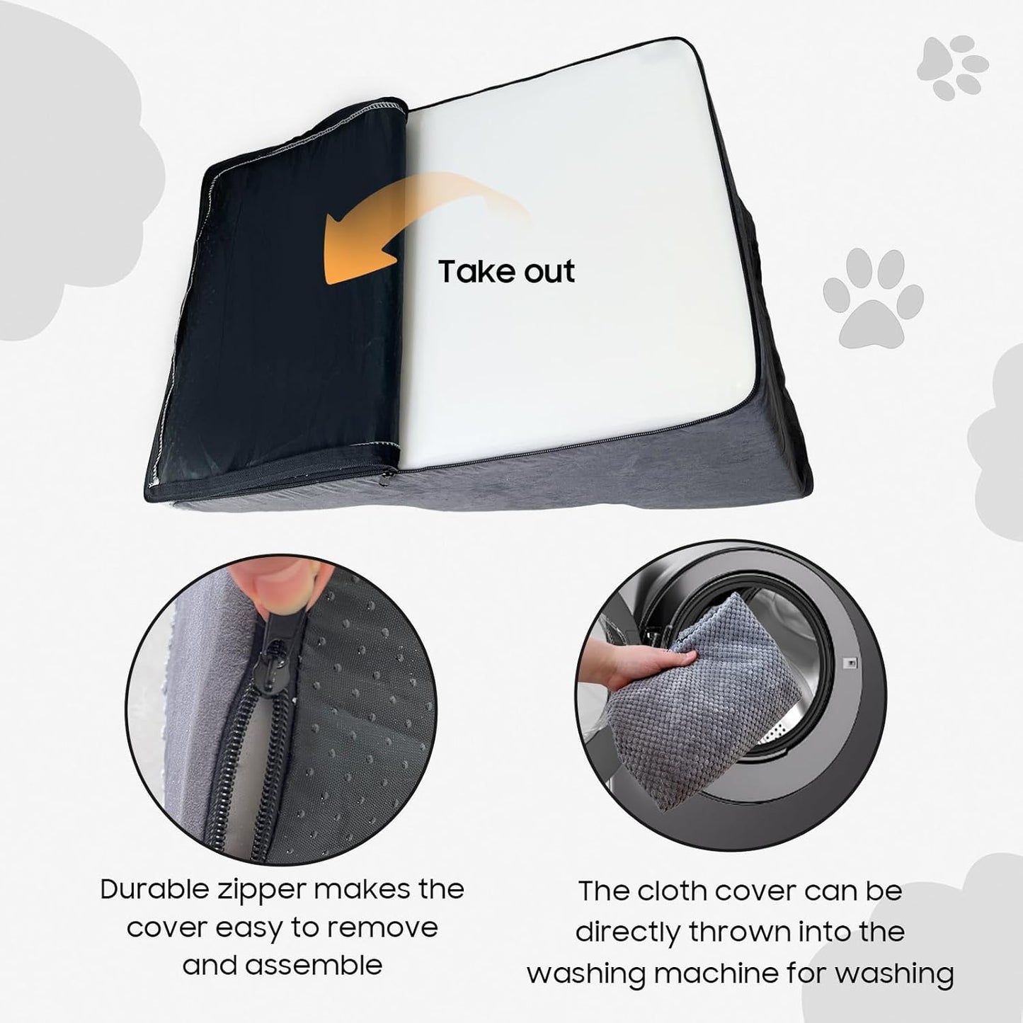 Pet Stairs for Small Dogs & Cats – Comfortable Curved Design, Waterproof Cover, High-Density Foam Steps, Durable & Lightweight, 3-Layer Structure, 21.7 x 15.7 x 13.8 Inches – Grey