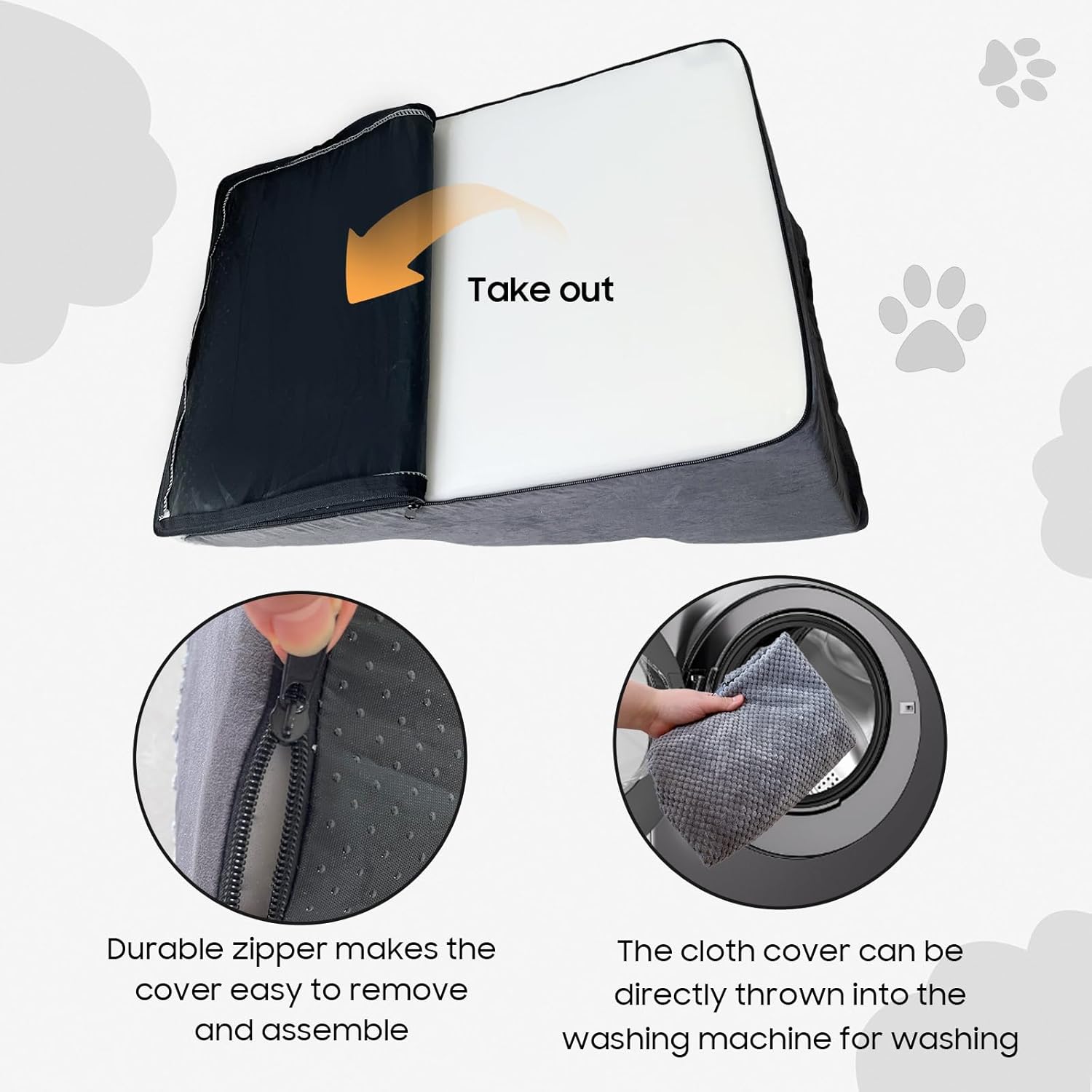 Pet Stairs for Small Dogs & Cats – Comfortable Curved Design, Waterproof Cover, High-Density Foam Steps, Durable & Lightweight, 3-Layer Structure, 21.7 x 15.7 x 13.8 Inches – Grey