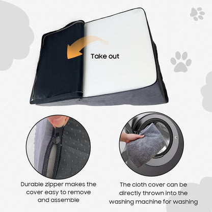 Pet Stairs for Small Dogs & Cats – Comfortable Curved Design, Waterproof Cover, High-Density Foam Steps, Durable & Lightweight, 3-Layer Structure, 21.7 x 15.7 x 13.8 Inches – Grey