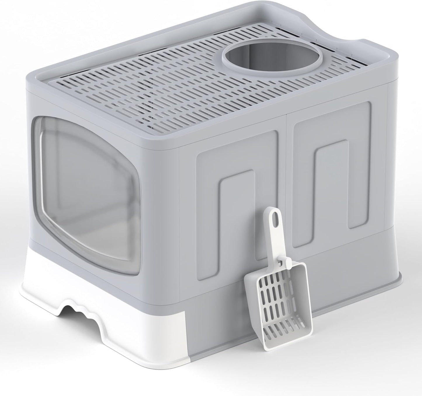 Large Cat Litter Box Litter Tray, Foldable Litter Box with Lid, Scoop, Flap Door, Slide-Out Tray for Easy Cleaning, Large Anti-Splashing Hooded Space Cat Litter Tray