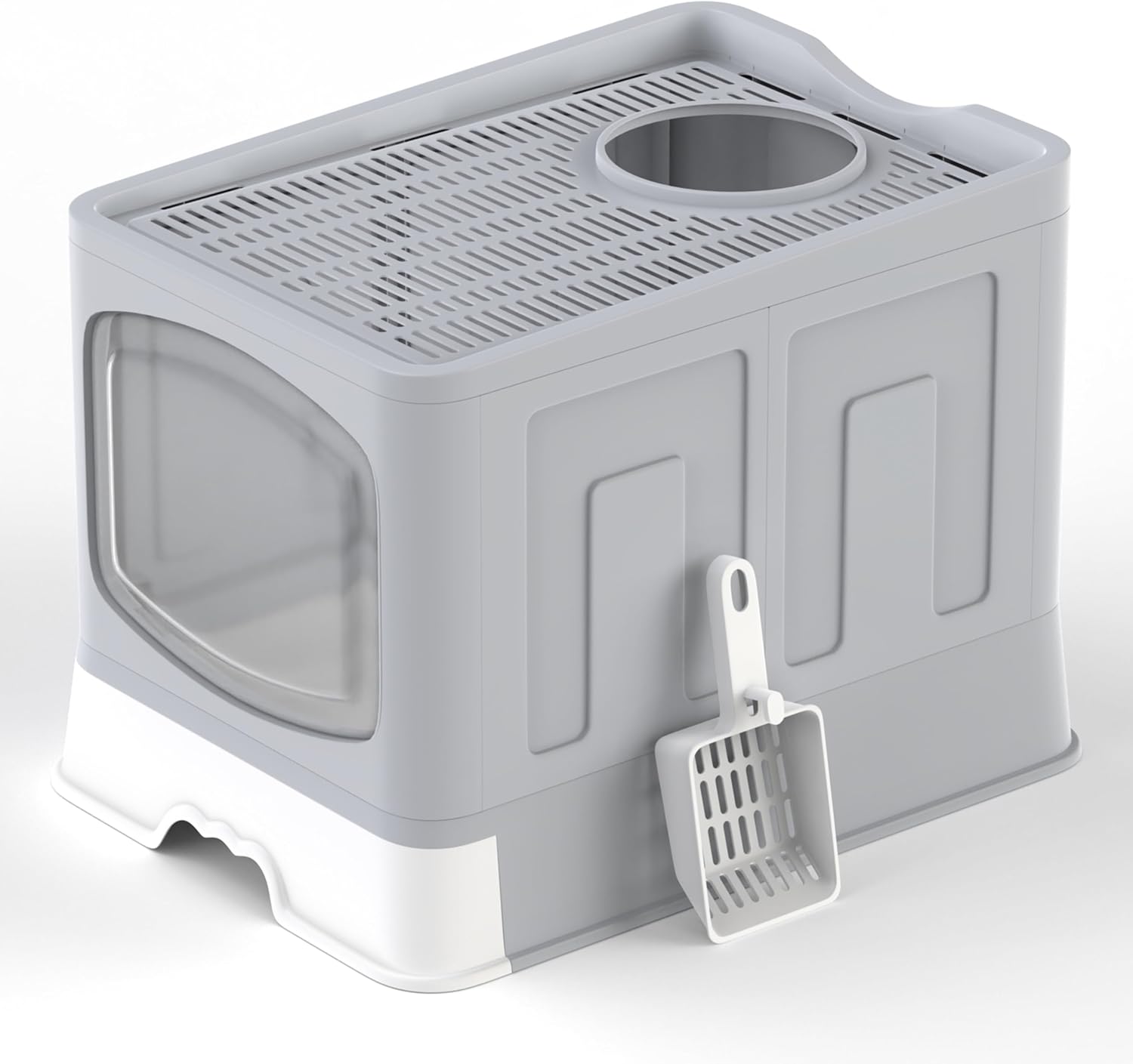 Large Cat Litter Box Litter Tray, Foldable Litter Box with Lid, Scoop, Flap Door, Slide-Out Tray for Easy Cleaning, Large Anti-Splashing Hooded Space Cat Litter Tray