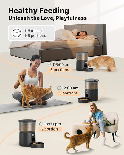 Automatic Cat Feeder Dry Food: Cat Feeder with Timer - Pet Food Dispenser Button Control 1-6 Meals - 3L Auto Dog Bowl with Customize Feeding Schedule - 10s Voice Recorder - Contains Desiccant