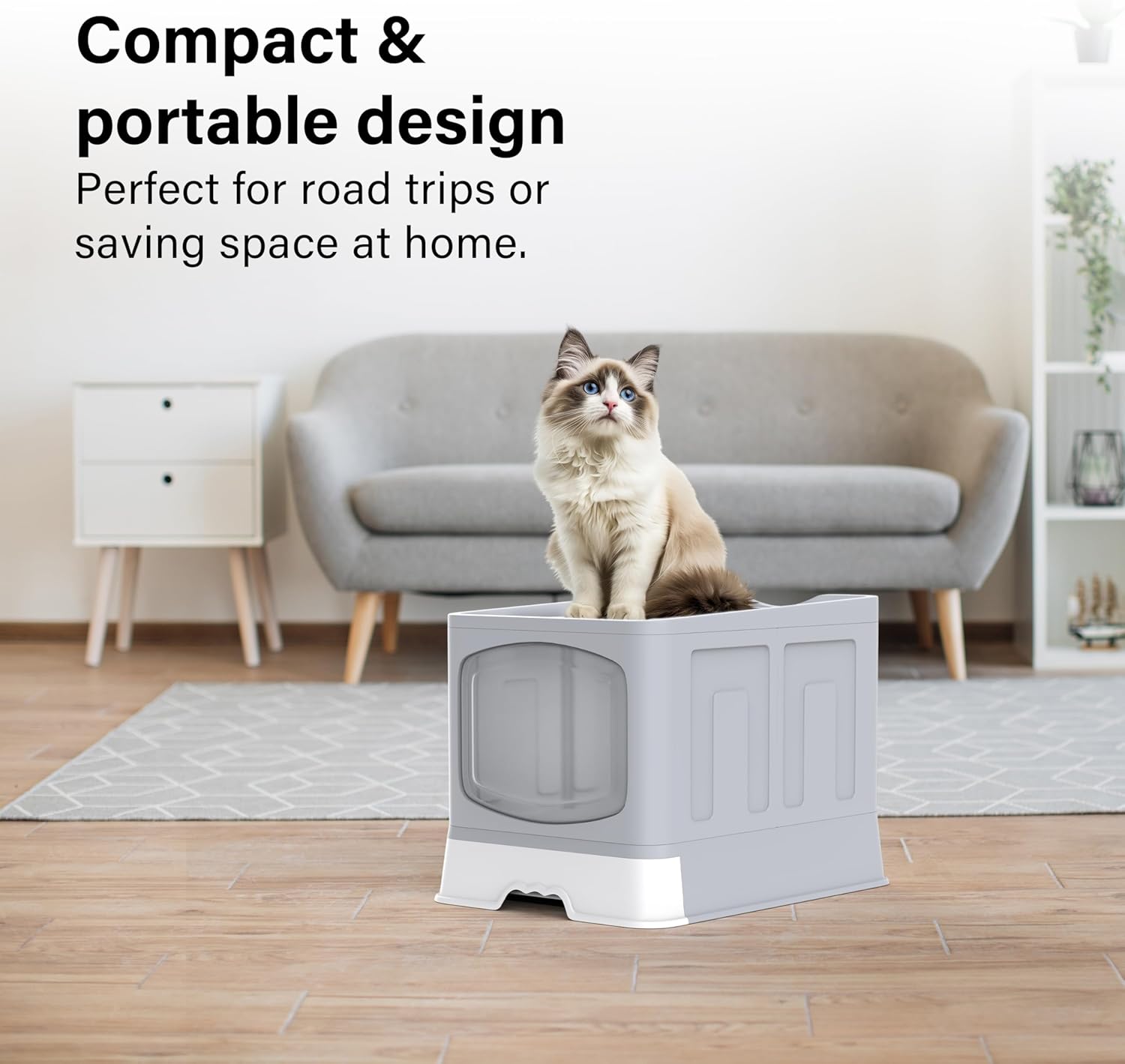 Large Cat Litter Box Litter Tray, Foldable Litter Box with Lid, Scoop, Flap Door, Slide-Out Tray for Easy Cleaning, Large Anti-Splashing Hooded Space Cat Litter Tray
