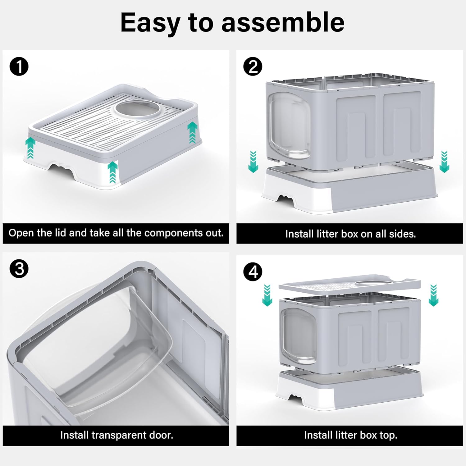 Large Cat Litter Box Litter Tray, Foldable Litter Box with Lid, Scoop, Flap Door, Slide-Out Tray for Easy Cleaning, Large Anti-Splashing Hooded Space Cat Litter Tray