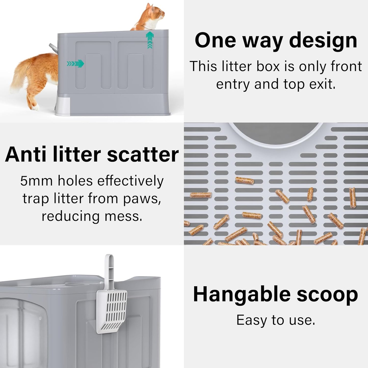 Large Cat Litter Box Litter Tray, Foldable Litter Box with Lid, Scoop, Flap Door, Slide-Out Tray for Easy Cleaning, Large Anti-Splashing Hooded Space Cat Litter Tray