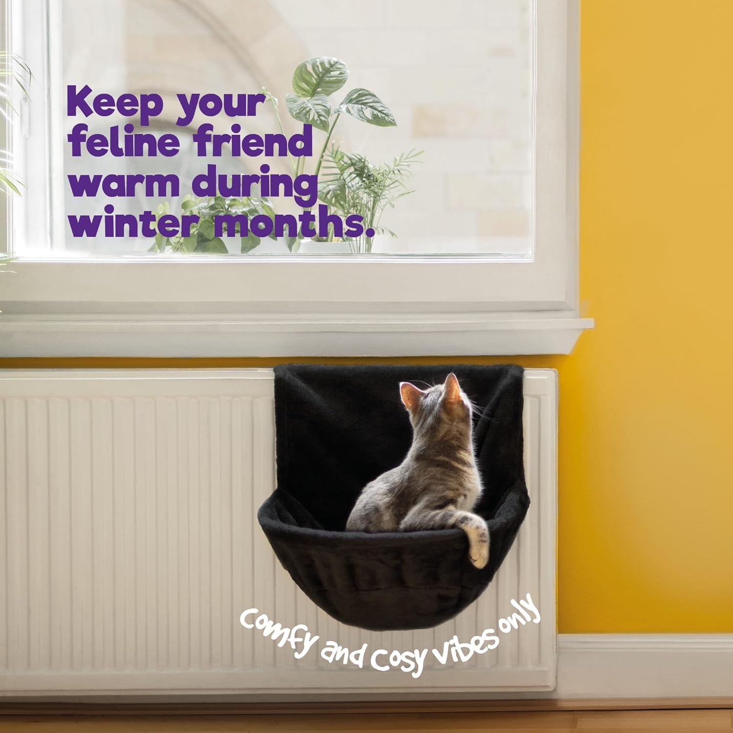 Deluxe Radiator Cat Bed, Round Cosy and warm fleece beds Basket Cradle Hammock, Solid & Durable Iron Frame handling heavier Animals, Perfect for Cats, Kittens, Puppy Dog (Black)