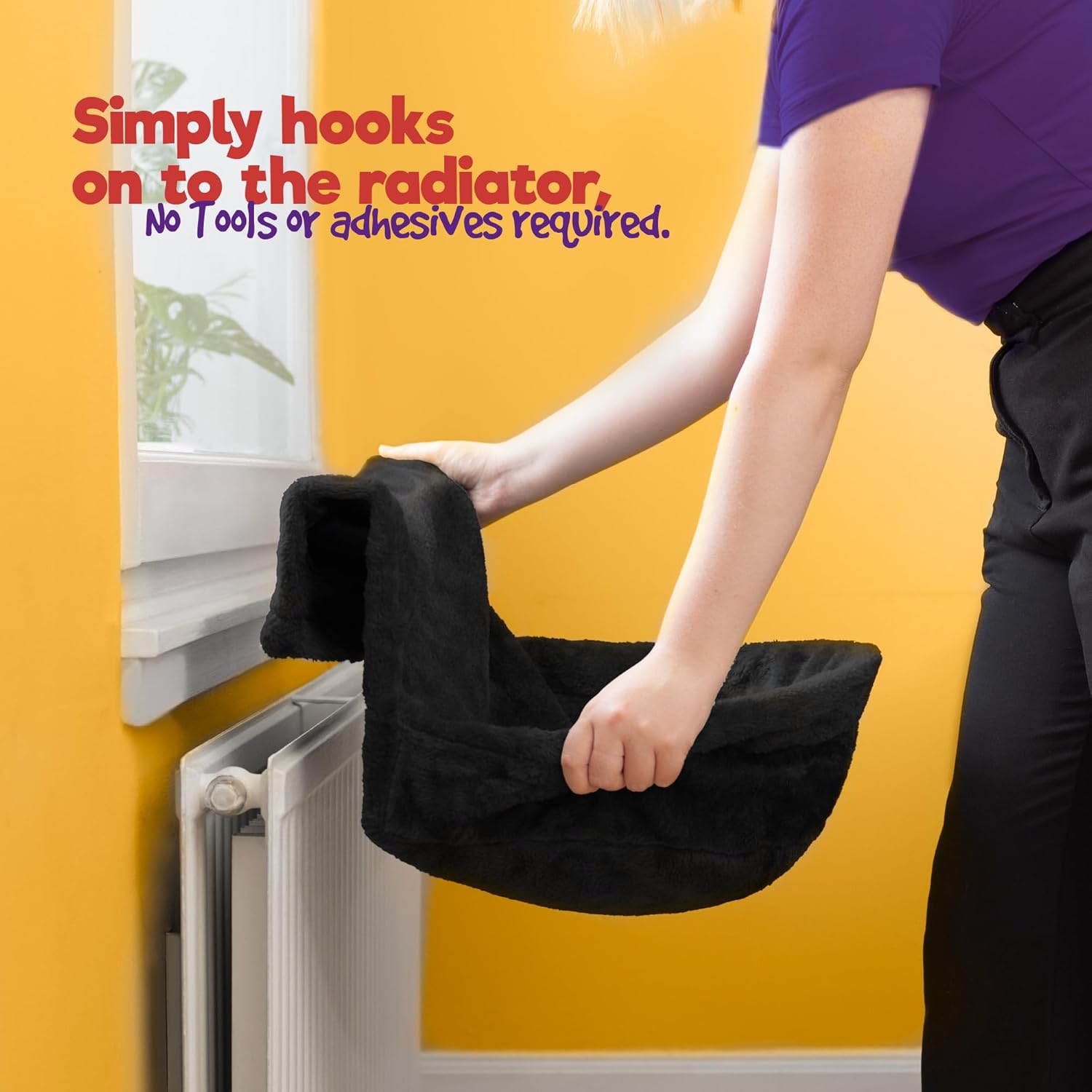 Deluxe Radiator Cat Bed, Round Cosy and warm fleece beds Basket Cradle Hammock, Solid & Durable Iron Frame handling heavier Animals, Perfect for Cats, Kittens, Puppy Dog (Black)